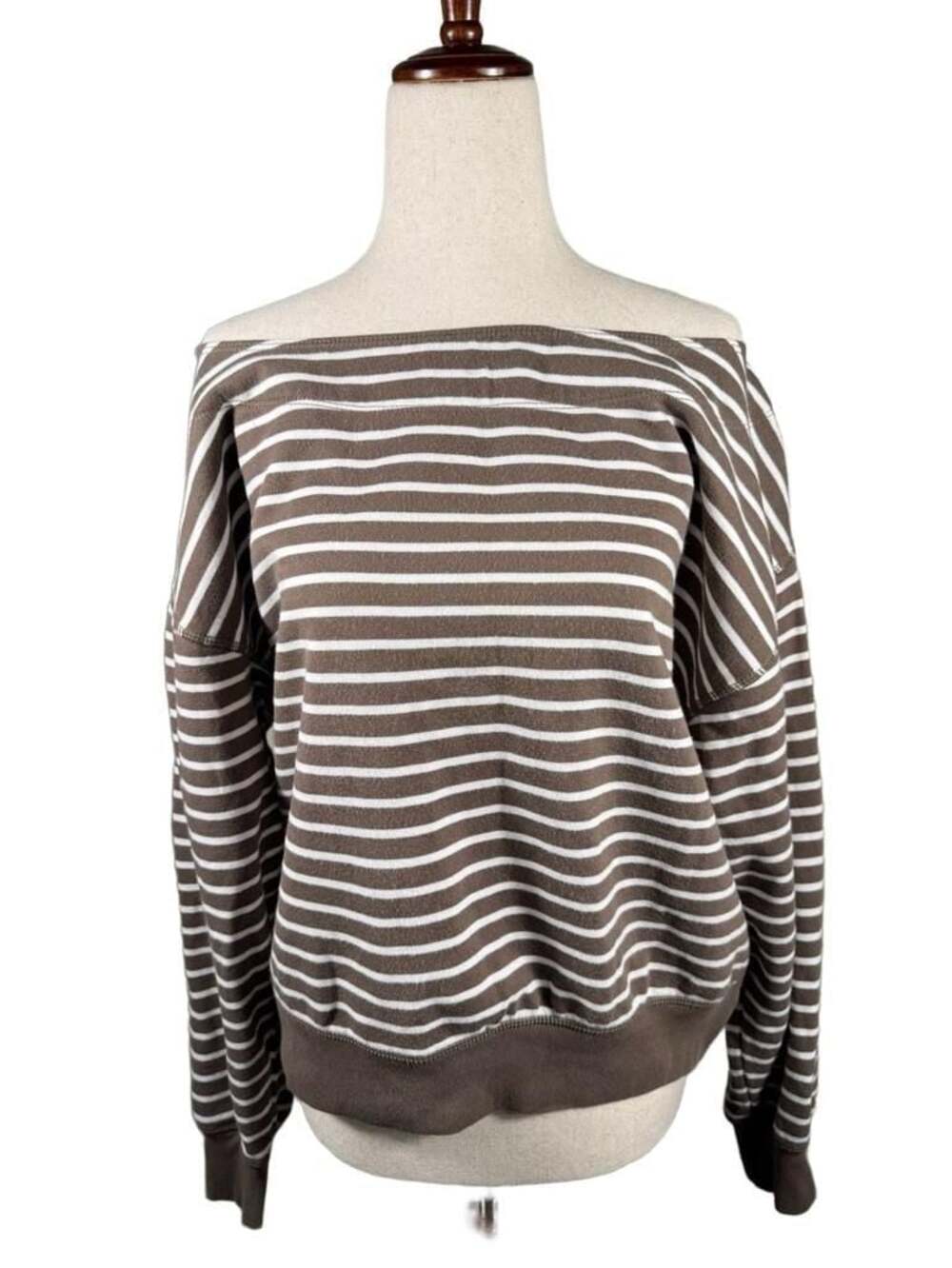 American Eagle Off-Shoulder Striped Sweatshirt h1317
